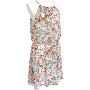 GUESS Mini Dress Pink Floral Print Halter Neck Vintage Rose Garden Women Medium